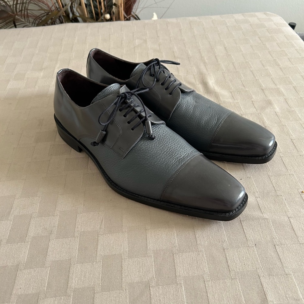 Mezlan Soka Grey Cap Toe Leather Lace Up Dress Shoe - Picture 5 of 16